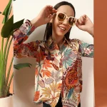 Women's Beige Floral Printed Long Sleeve Casual Shirt - Image 3