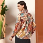 Women's Beige Floral Printed Long Sleeve Casual Shirt - Image 9