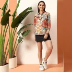 Women's Beige Floral Printed Long Sleeve Casual Shirt - Image 8