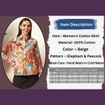 Women's Beige Floral Printed Long Sleeve Casual Shirt - Image 10