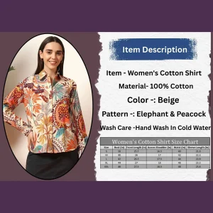 Women's Beige Floral Printed Long Sleeve Casual Shirt - Image 10