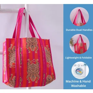 Women's Everyday Market Handbag Pink Tiger Quilted Bag - Image 8