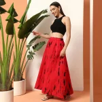 Women's Red And Black Tie Dye Print Cotton Skirt - Image 2