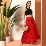Women's Red And Black Tie Dye Print Cotton Skirt