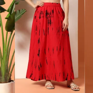Women's Red And Black Tie Dye Print Cotton Skirt - Image 3