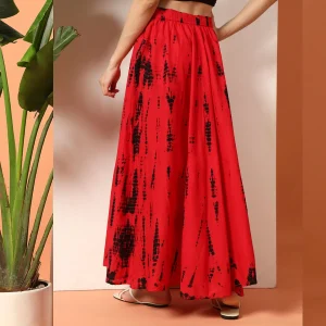 Women's Red And Black Tie Dye Print Cotton Skirt - Image 6