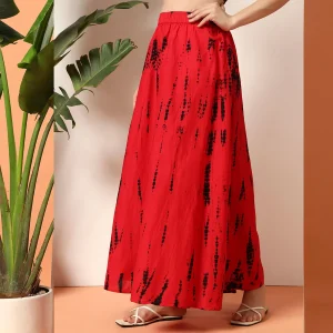 Women's Red And Black Tie Dye Print Cotton Skirt - Image 4