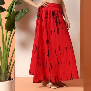 Women's Red And Black Tie Dye Print Cotton Skirt - Image 5