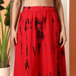 Women's Red And Black Tie Dye Print Cotton Skirt - Image 7
