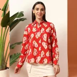 Women's Red Guava Print Cotton Casual Shirt