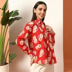 Women's Red Guava Print Cotton Casual Shirt - Image 5