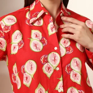 Women's Red Guava Print Cotton Casual Shirt - Image 7