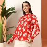 Women's Red Guava Print Cotton Casual Shirt - Image 4