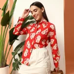 Women's Red Guava Print Cotton Casual Shirt - Image 2