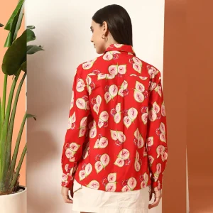 Women's Red Guava Print Cotton Casual Shirt - Image 8