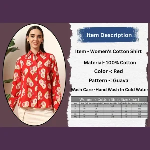 Women's Red Guava Print Cotton Casual Shirt - Image 9