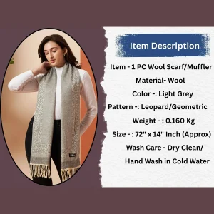 Women's Soft Wool Gray Leopard Scarf - Image 8