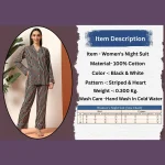 Women's Summer Cotton Night Pajama Set Black Striped Print - Image 10