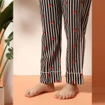 Women's Summer Cotton Night Pajama Set Black Striped Print - Image 7