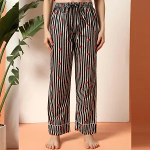 Women's Summer Cotton Night Pajama Set Black Striped Print - Image 8