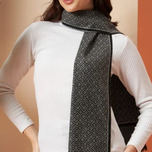 Women's Winter Warm Indian Made Gray Abstract Wool Scarves - Image 7