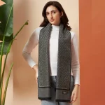 Women's Winter Warm Indian Made Gray Abstract Wool Scarves