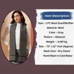 Women's Winter Warm Indian Made Gray Abstract Wool Scarves - Image 9