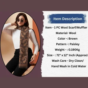 Woolen Muffler Soft Warm Winter Scarf with Brown Paisley - Image 8