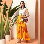 Yellow Tie Dye Print Beach Wear Long Skirt