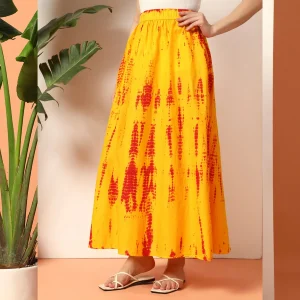 Yellow Tie Dye Print Beach Wear Long Skirt - Image 4