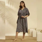 Beachwear Plus Size Cotton Kaftan Black Striped Heart Print - Image 3