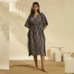 Beachwear Plus Size Cotton Kaftan Black Striped Heart Print - Image 4