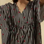 Beachwear Plus Size Cotton Kaftan Black Striped Heart Print - Image 6