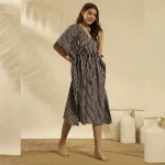 Beachwear Plus Size Cotton Kaftan Black Striped Heart Print - Image 5