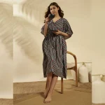 Beachwear Plus Size Cotton Kaftan Black Striped Heart Print