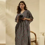Beachwear Plus Size Cotton Kaftan Black Striped Heart Print - Image 2