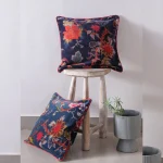 Blue Floral Cushion Cover 16x16 Inch Cotton Velvet Throw - Image 3