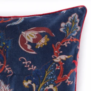 Blue Floral Cushion Cover 16x16 Inch Cotton Velvet Throw - Image 6