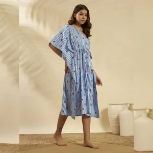 Blue Striped Heart Print Short Kaftan Plus Size Tunic - Image 3