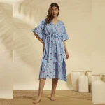Blue Striped Heart Print Short Kaftan Plus Size Tunic - Image 2