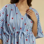 Blue Striped Heart Print Short Kaftan Plus Size Tunic - Image 7