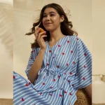 Blue Striped Heart Print Short Kaftan Plus Size Tunic - Image 5