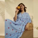 Blue Striped Heart Print Short Kaftan Plus Size Tunic
