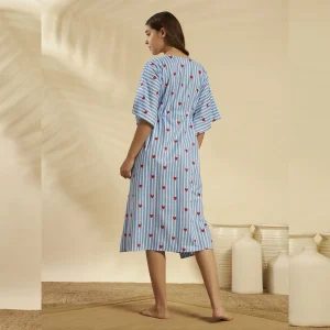 Blue Striped Heart Print Short Kaftan Plus Size Tunic - Image 6