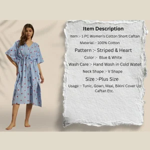 Blue Striped Heart Print Short Kaftan Plus Size Tunic - Image 8