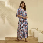 Blue White Striped Peacock Kaftan Cotton Beach Cover Maxi - Image 5
