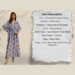 Blue White Striped Peacock Kaftan Cotton Beach Cover Maxi - Image 8