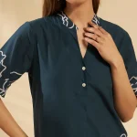 Bottle Green Cotton Co-Ord Set Floral Top & Pants Summer Wear - Image 6