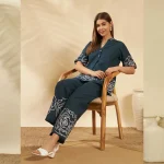 Bottle Green Cotton Co-Ord Set Floral Top & Pants Summer Wear