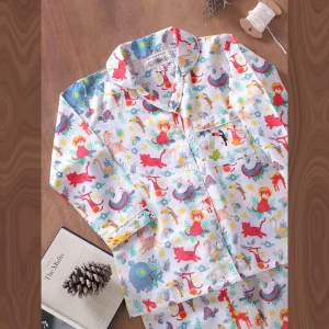 Boy Girl Forest Printed Sleepwear Pajama Set 1 Year -10 Year - Image 3